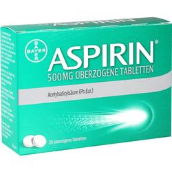 Grüne Aspirin-Verpackung mit 20 überzogenen Tabletten á 500 mg.