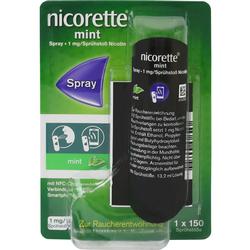 Grüne Verpackung eines Nicorette Minz-Sprays zur Raucherentwöhnung.